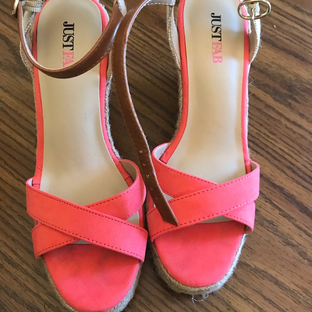 Salmon colored 4 inch wedge heels